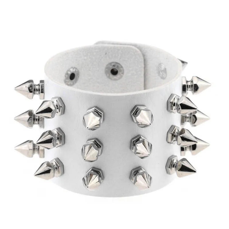 Punk Bracelet for Men Women - Goth Black Leather Wristband with Metal Spike Studded- Spike Rivets Cuff Bangle Adjustable